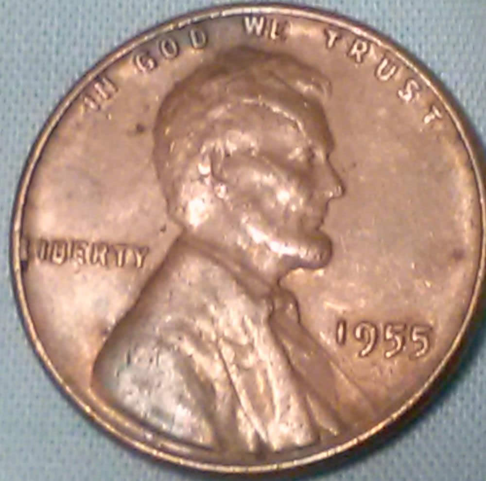 1955-P-Lincoln-Wheat-Cent-With-Severe-Cracked-Skull-And-A-RIDB-On-Reverse